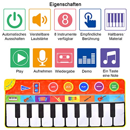 Miavogo Muziekmat voor kinderen, dansmat piano mat, 8 instelbaar volume + 8 instrumenten + 10 keyboard muziek pianomat… - Image 3