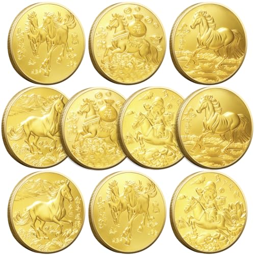 10 Pcs Chinese Horse Coin 2026 Year of The Horse Zodiac Coin Gold Chinese Lucky Coin for Lunar Year Zodiac Blessing Souvenir Gifts with Protective Case