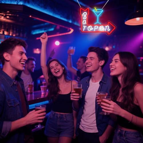Image of Bar Open Neon Sign, LED Bar Sign Light 15.35 x 11.81 Inch with Dimmer, USB Powered Wall Decor for Home Bar Man Cave Pub Restaurant Beer Bar Game Room Party Decor