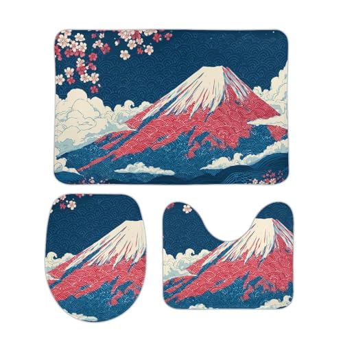 和風コーラルフリースバスルームマット3点セット、吸収性、柔らかく快適、バスルームに最適19.7"x31.5"