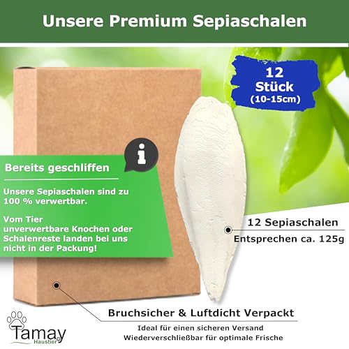 Tamay Sepiaschalen Premium 12 Stück I Optimale Kalzium u. Vitaminversorgung Nahrung, Futter für Reptilien, Schildkröten, Vögel I Sepia Schalen Terrarium Zubehör