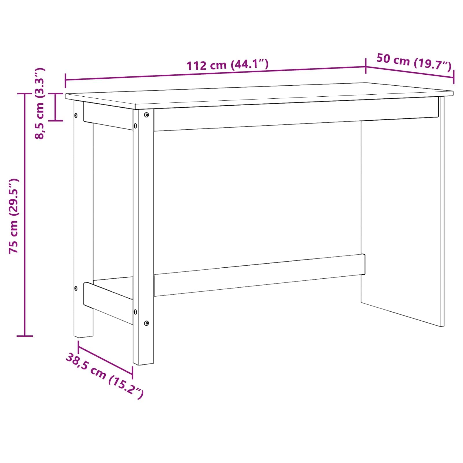 Białe biurko 112 x 50 x 75 cm z litego drewna sosnowego do domowego biura, gabinetu, pokoju młodzieżowego i dziecięcego, z zarządzaniem kablami, półką na klawiaturę, regałem i szufladą