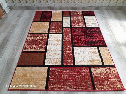 Image of Soft Modern Washable Beautiful Acrylic Rugs for Home Decor Living Room 5x7 Feet (150 x 200 Cm) Red Color