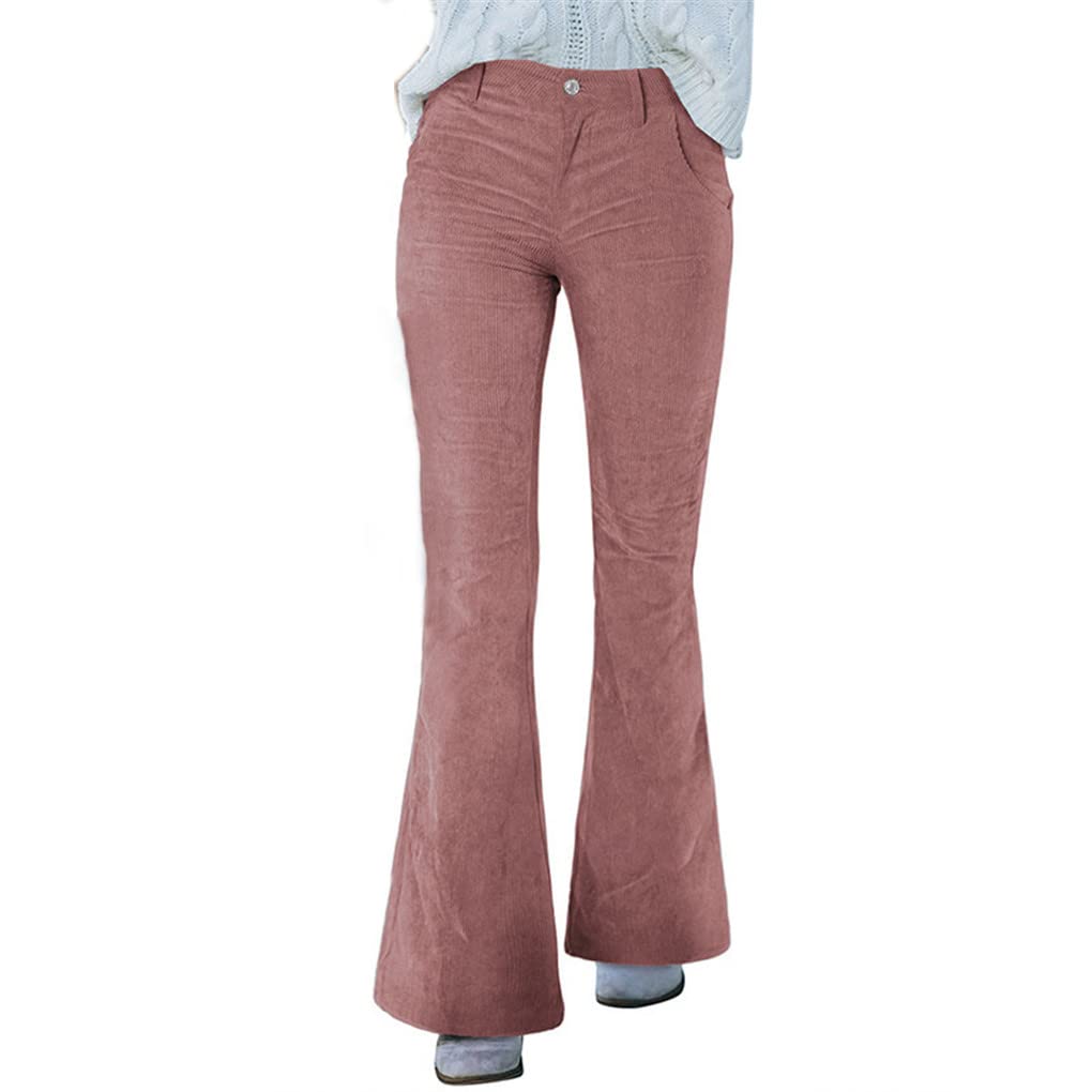 Pantaloni a gamba larga slim in velluto a coste stile ragazza pantaloni svasati casual primavera e autunno, rosa, M