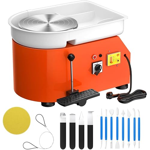 Pottery Wheel Pottery Forming Machine 25CM 350W Electric Pottery Wheel with Foot Pedal DIY Clay Tool Ceramic Machine Work Clay Art Craft (Orange)