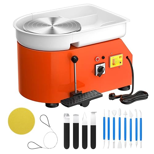 Pottery Wheel Pottery Forming Machine 25CM 350W Electric Pottery Wheel with Foot Pedal DIY Clay Tool Ceramic Machine Work Clay Art Craft (Orange)