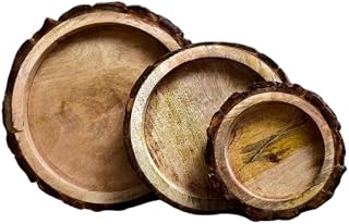 10 Inch Tree Bark Serving Tray,3 Round Wood Slab Varnished with Bark Edges, Rustic Centerpiece for Weddings Or Homes, Natural Wood Tree Trunk Platter, Serve Meats, Cheeses, Or Crackers Set of 3