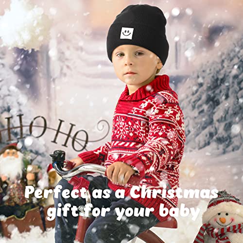 3 Pcs Baby Smile Face Beanie Cap Beanie Knit Hats For Toddler Kids Beanie Caps Smile Face Embroidered Soft Winter Hats (Black, Gray, Navy, 6-36 Months) #TOP6