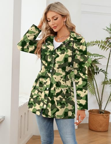 Lomon Women Waterproof Outdoor Hiking Raincoat Women Lined Rain Jacket Lightweight Hooded Jackets Trench Coats Army Green Camouflage M thumb #3