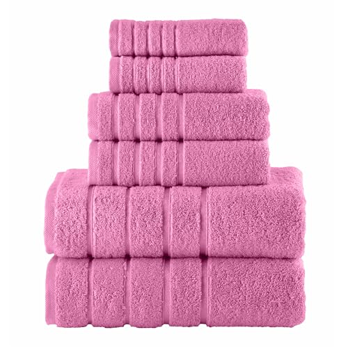 Image of Elegant Comfort 4 Lines Viscose Stripe 6-Piece Premium Towel Set - 100% Turkish Cotton High Absorbent Luxury Bathroom Towels - Includes 2 Washcloths, 2 Hand Towels and 2 Bath Towels Set, Light Pink