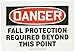 Accuform MFPR104VS Adhesive Vinyl Safety Sign, Legend"Danger Fall Protection Required Beyond This Point", 7" Length x 10" Width x 0.004" Thickness, Red/Black on White