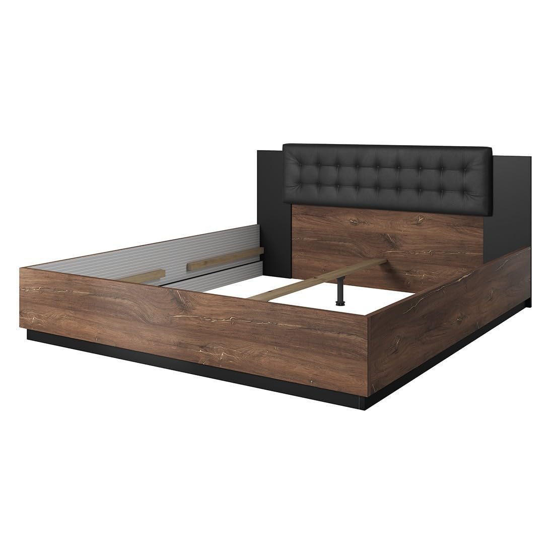 Meublorama Conjunto Completo de Dormitorio Fox – Armario de 200 cm, Cama de 180x200 con somier Incluido, Cómoda, Mesitas de Noche – Roble Oscuro