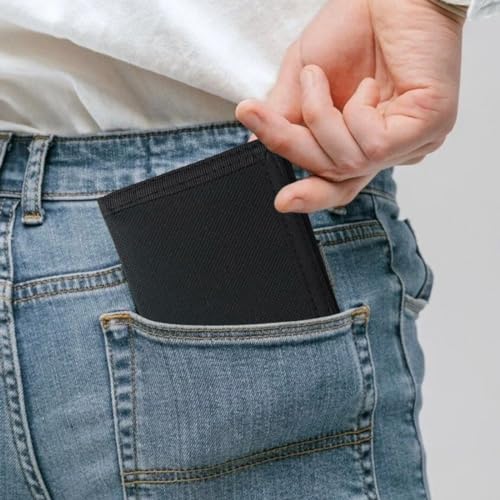 YHIJSR Portefeuille Fin RFID Portefeuille à Trois Volets Portefeuille Mince en Toile Porte-Monnaie RFID Portefeuille de Sport Zippé pour Ado Homme Noir – vue 5