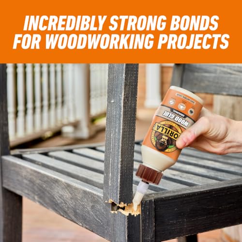 Image of Gorilla Wood Glue, 8 oz., Water Resistant PVA Wood Glue for Indoor & Outdoor Projects, Fast Clamp, Natural Color, Paintable & Sandable