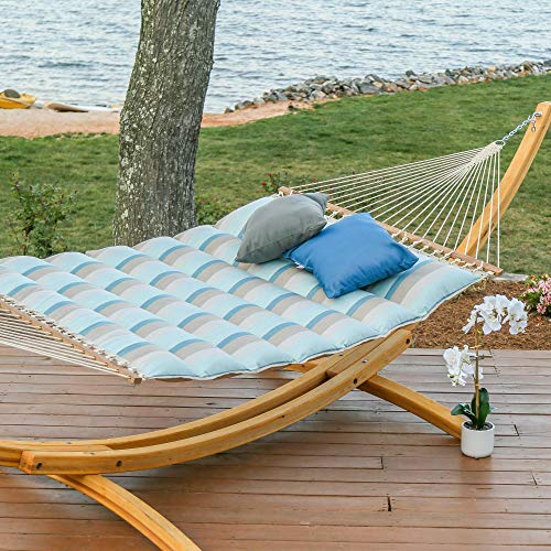 Hatteras Hammocks Gateway Mist Sunbrella Pillowtop Hammock with Free Extension Chains & Tree Hooks, Handcrafted in The USA, Accommodates 2 People, 450 LB Weight Capacity, 13 ft. x 55 in.