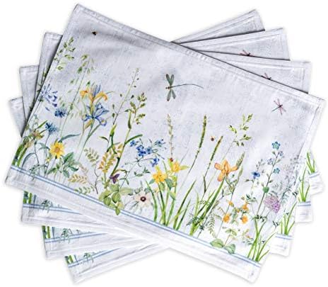 Maison d' Hermine Cloth Placemat 100% Cotton Set of 4 Decorative Washable Place Mats Table Placemat, Dining, Kitchen, Parties & Camping, Fleurs De Mai - Spring/Summer