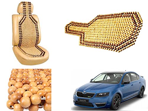Image of Car Bead Seat Wooden Beads Cushion Cover Pad for Skoda Octavia, Acupressure Sitting Seat Cover | Cream Color - Pack of 1