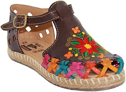 Generic The Western Shops Womens Floral Espadrille Huarache Sandals, Mexican Leather Huaraches (Brown, 7)