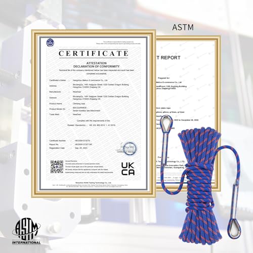NewDoar 14KN Static Climbing Rope 8mm(5/16in) Accessory Cord Equipment 33FT(10M) 66FT(20M) 98FT(30M) 165FT(50M) Escape Rope with 2 Carabiners for Ice Climbing Equipment Fire Rescue Rope-Blue/30M - Image 3
