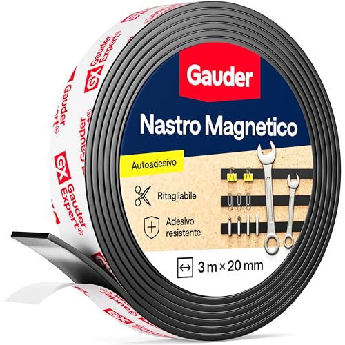 GAUDER Nastro Magnetico Autoadesivo Forte - Striscia Magnetica Tagliabile con