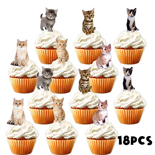 18Pcs Glitter Cat Dessert Cupcake Topper Pick For Cute Lovely Cat Theme Decorations Baby Shower Boys Girls Happy Birthday Party Decor Supplies #TOP2
