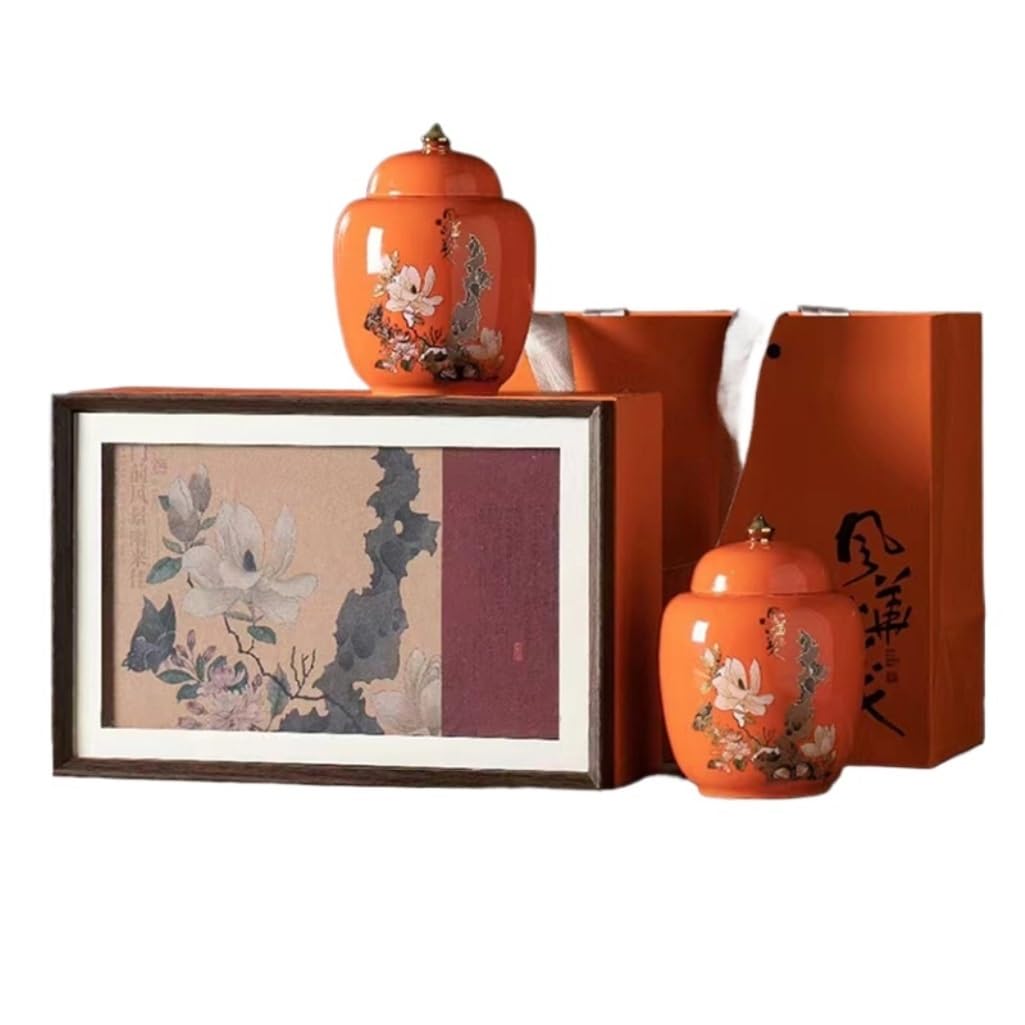 HLTYGWX Teedose, große Tee-Vorratsdose, versiegeltes Keramikglas, Küchenarbeitsplatte, chinesisches Retro-Teeset, Doppelglas, Geschenkbox-Set, Teedose (A, S)
