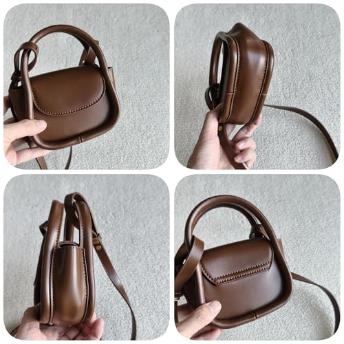 Women's Mini Small Brown Cute Trendy Vegan Leather Crossbody Purse Bag with Shoulder Strap4