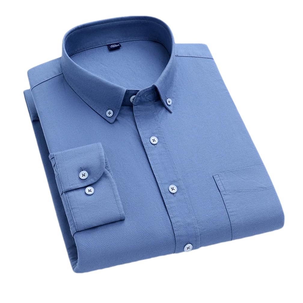 Camisas de algodón para hombre, estilo casual, de manga larga, con cuello de botón, camisa de vestir de negocios con bolsillo en el pecho