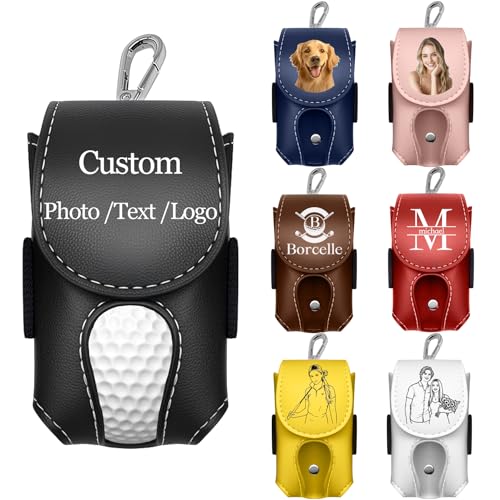 Personalised Leather Golf Ball & Tee Holder with Belt Clip Custom Golf Ball Pouch for 2 Balls Premium Golf Accessories Gift for Golfers (Color1)