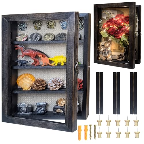Image of Black 11x16 Large Shadow Box Frame Deep Shadow Box with Shelves Pet Memorial Shadow Box Display Case with Linen Back for Handicrafts,Picture Frames,Medals,Coins,Pins Collection and More