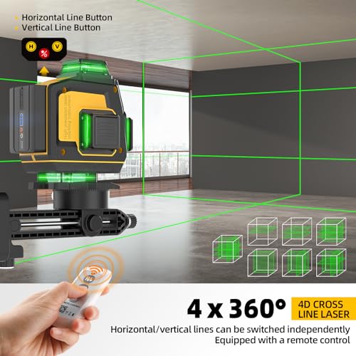 Image of SAVSEC HPE-6066 16 Lines Green Laser Level Pro - 4x360 4D Green Cross Self-Levelling Professional Laser Line for Construction with Two 360 Vertical /Horizontal Laser Level Pulse Mode