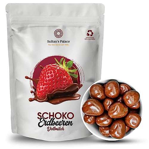 Sultans Palace Gefriergetrocknete Erdbeeren in Vollmilch-Schokolade - 200g fruchtig & knackig Versand mit Kühlpads - Schokofrüchte