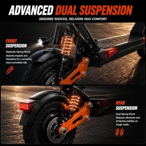 Image of Electric Scooter for Adults, 5600W /1500W /1200W /800W Motor Fast Electric Scooter, 46 /40 /35 MPH Top Speed, 27Ah /20.8Ah /15.6Ah Battery, 10 /11 inch Off Road Tire Foldable E-Scooter for Commuter Outdoor campus