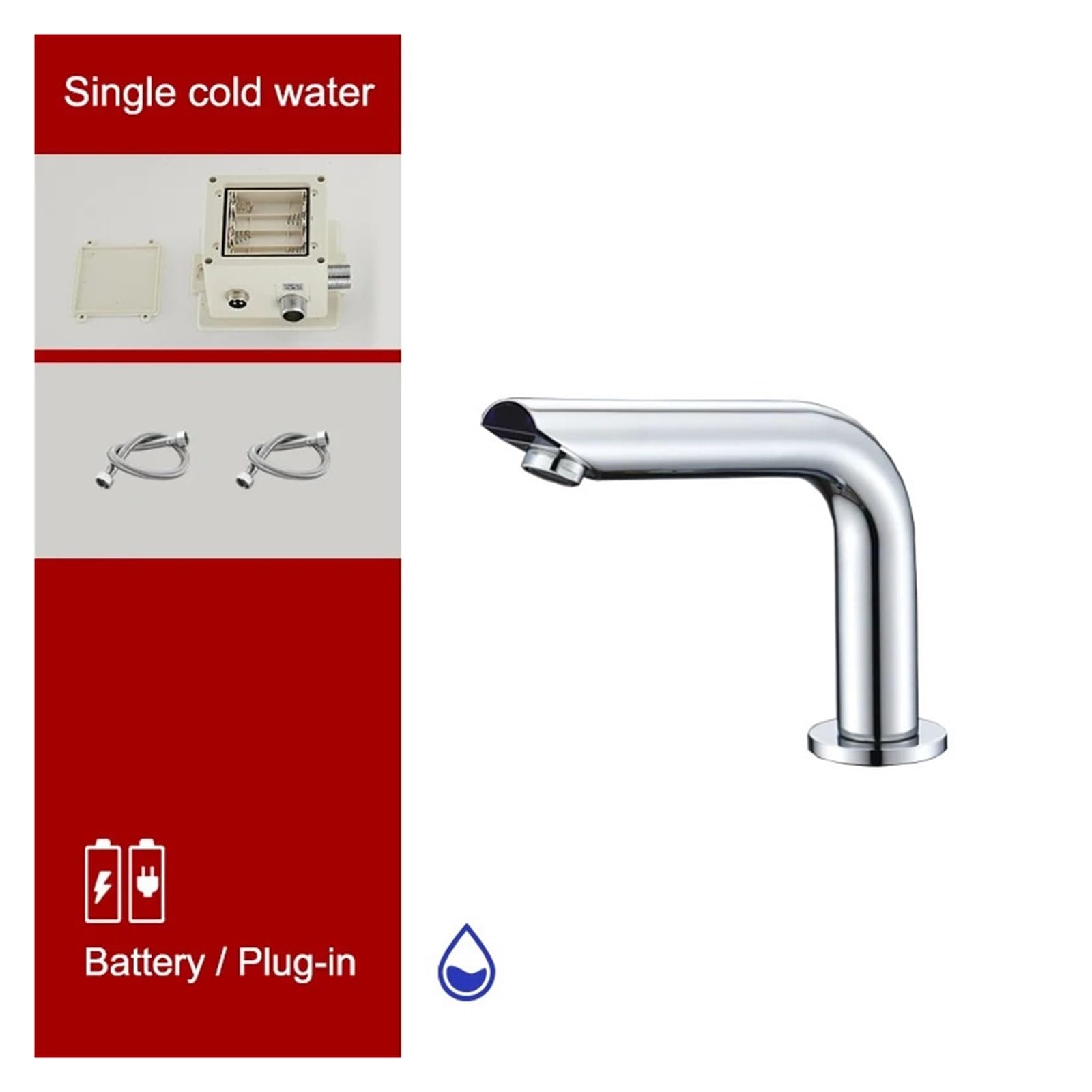 Grifo automático con sensor cromado – Mezclador de lavabo alto para agua fría – ELS8870 – Tecnología moderna sin contacto para cocina y baño