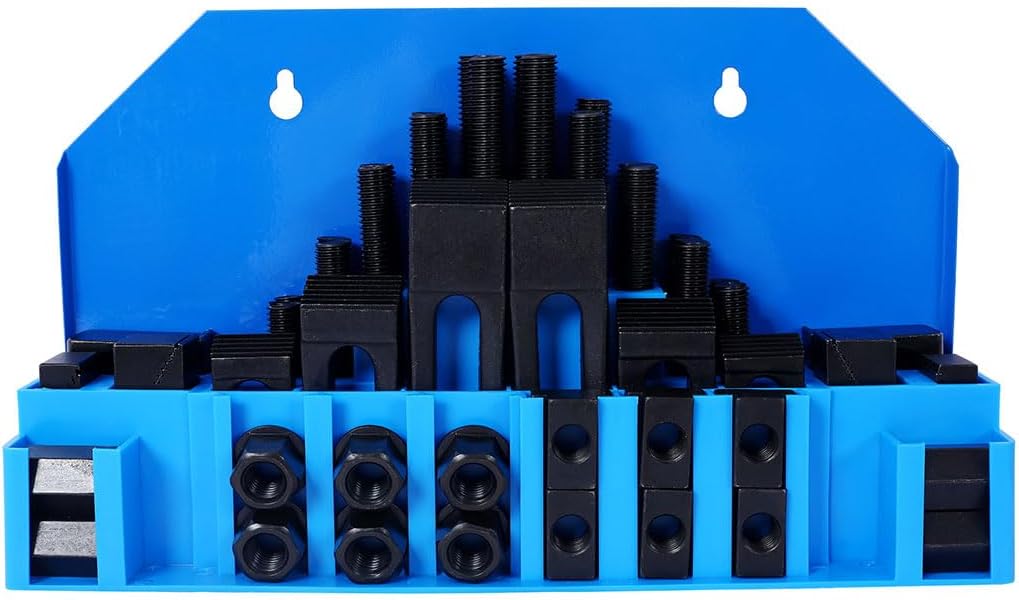 58 Pcs T-Slot Clamping Kit, Mill Machinist Set Replacement with T-Slot Cleaner and Tightening Wrench (3/4 Table Slot 5/8-11 Stud Size), 5/8-11" x 3/4", Blue Storage Box