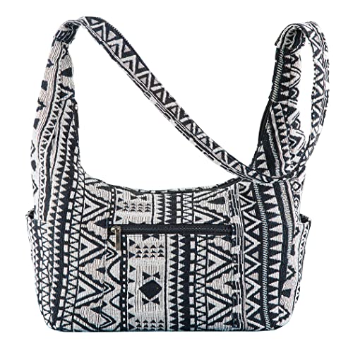 Collections Etc Aztec Patterned & Zippered Cotton Woven Shoulder Bag