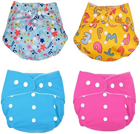 Deedry Oeko-Tex Certified Baby Cloth Diapers Washable & Reusable Diapers with Adjustable Snap Buttons | 3 Months- 3 Years, (2 Plain+2 Print) (Without Insert, Combo of 4)