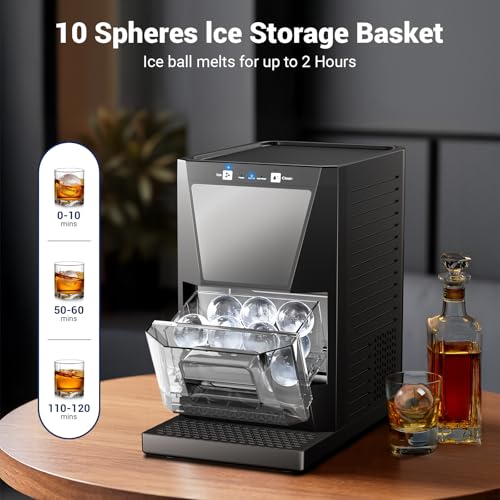 Image of Sphere Ice Maker, 2 inch Crystal Clear Ball Maker - 2 Sphere Ice Ready in 40-60min, Self-Cleaning with Ice Tong for Cocktails, Whiskey & Bourbon, 72Pcs /Day