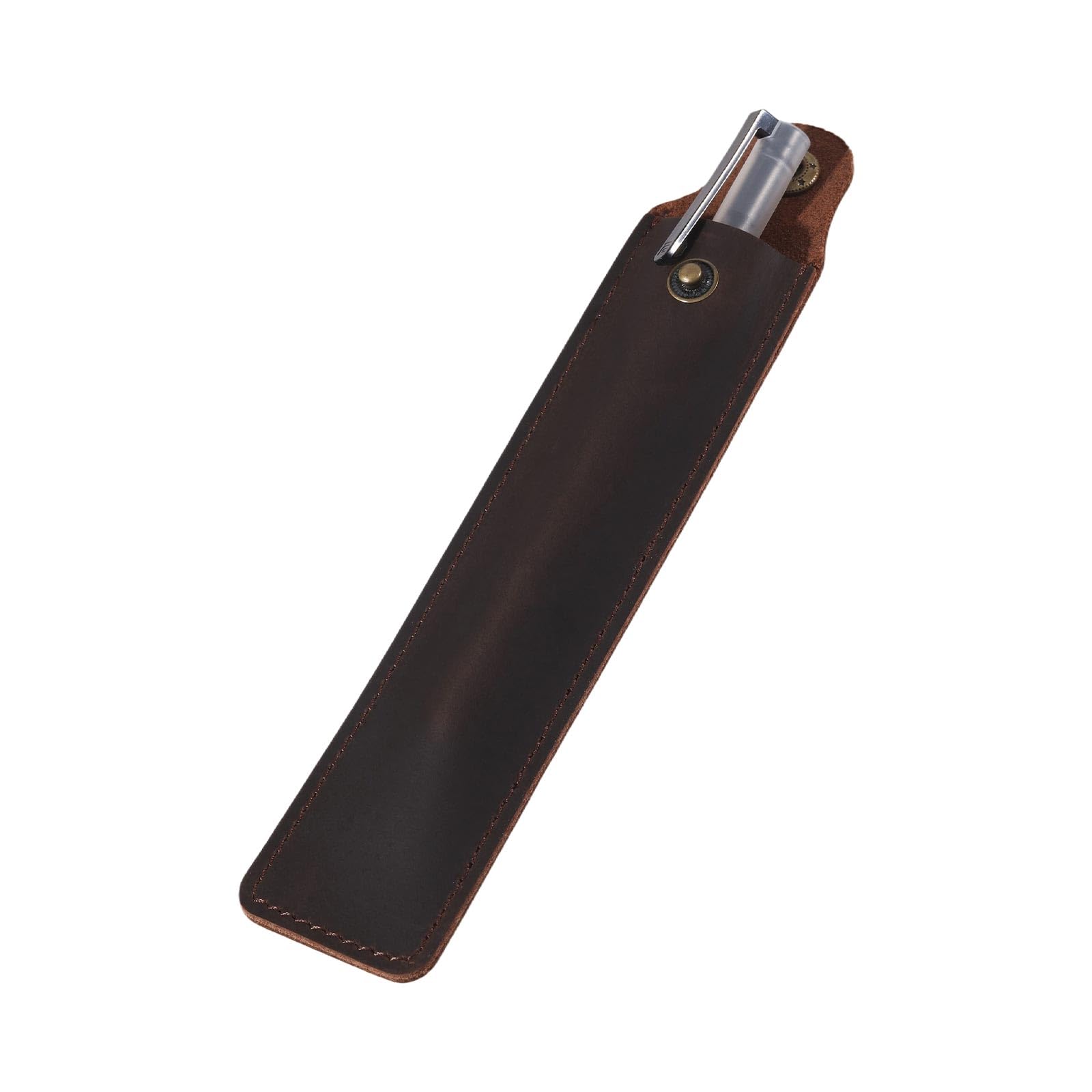 beinkmake Single Leather Pen Case Cover with Tree Snap, Genuine Leather Pen Pouch, Portable Protective Pen Holder for Fountain Pen, Ballpoint Pen, Stylus Pen (Coffee)