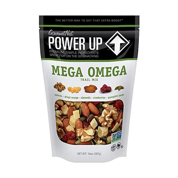 Power-Up-Trail-Mix-Gourmet-Nut-Bag-Mega-Omega-14-Ounce Power Up Premium Trail Mix - Mega Omega Trail Mix 14oz, Gluten Free, Vegan, Non-GMO