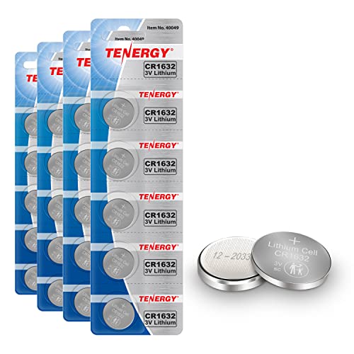 Tenergy CR1632 3V Lithium Button Cell for Watches Key Fobs Calculators Medical Devices and More 20 Count (Pack of 4)
