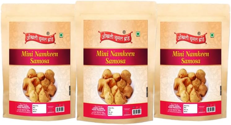 OKHLI MUSAL BRAND Foodie Favourite | Dry Samosa//Mini Samosas Spicy and Crispy Triangles | Tasty and Authentic Dry Mini Samosa Nashta | Filled with daal and spices Fry in Earthnuts oil-250g*3Pack