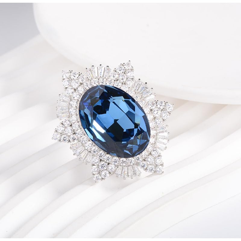 Image of Blue Rhinestone Brooches and Pins for Women Laple Pin for Men Denim Jacket Accessory Jewelry Gift