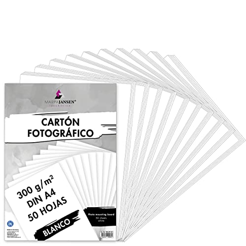 MarpaJansen cartón fotográfico, blanco mate, DIN A4, 50 hojas, cartón resistente de 300 g/m² para cartonaje y scrapbooking, Blauer Engel Cover