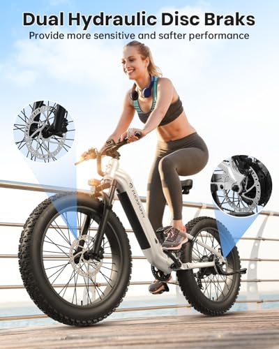 Image of PUCKIPUPPY Electric Bike for Adults 960W, 48V 20AH Battery Adult Electric Bicycles, 26 inch Fat Tire Full Suspension Step-Thru Ebike, 28MPH Mountain Ebike, 7 Speed, 80Miles Range-Pearl White