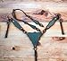 Argentina Cow Leather One Ear Headstall Bridle Breast Collar Set - Decorated with Teal Alligator and Copper Studs, for Horses