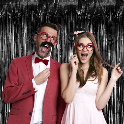 Image of 20 Pack Black Party Streamers Backdrop Tinsel Foil Fringe Curtains Halloween Party Decorations Birthday Wednesday Twilight Party Decorations Graduation Wizard Party Supplies
