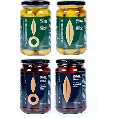 4er-Pack gemischte griechische Bio-Oliven, grüne Bio-Oliven entkernt Cover