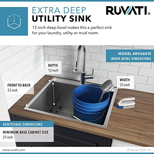 Ruvati Topmount Laundry Utility Sink 25 X 22 X 12 Inch Deep Tight Radius 16 Gauge Stainless Steel - Rvu6015 #TOP2