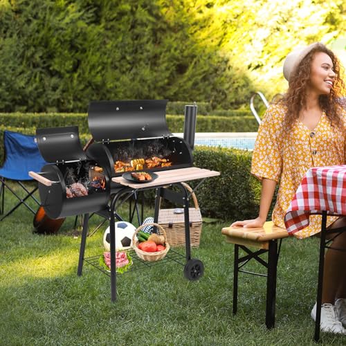 Outvita BBQ Charcoal Grill, Outdoor Patio Barbecue Cooker with Offset Smoker, Wheels and Tray for Balcony Picnics, Party and Camping - Thumbnail 5